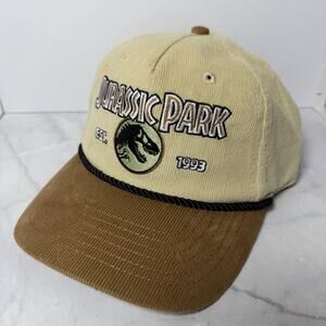 Jurassic Park Corduroy Snapback Hat Khaki Logo 🦖Rope Cord Embroidered Beige